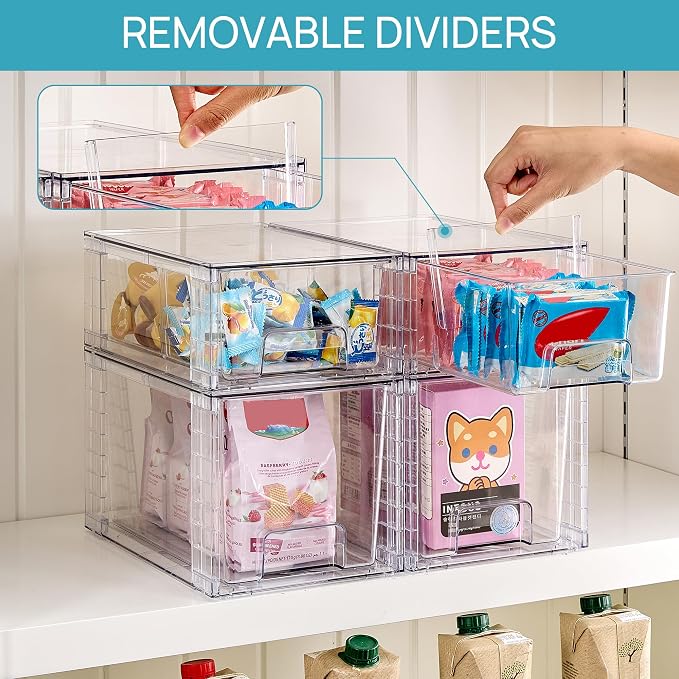 Vtopmart Clear Stackable Storage Drawers, 8 Pack Mixed Organizer Set | Medium and Small Pull-Out PET Drawers with Stackable Design for Flexible Organization, Cabinets, Closets, Pantry