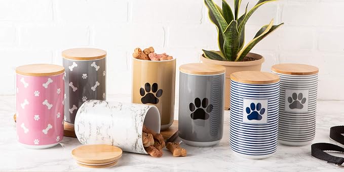 Bone Dry Paw & Patch Ceramic Pet Collection, Treat Canister, 4x6.5, Nautical Blue (Pack of 2)
