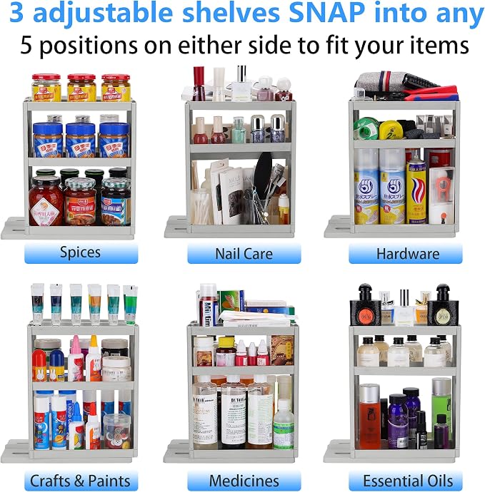 Dutiplus Medicine Organizer 2 Three-Decker Shelves Cabinet Storage Rack Organizer for Holding Vitamins, Supplements Cosmetics 10.82”H x 5.82”W x 10.43”D (Advanced Gray)