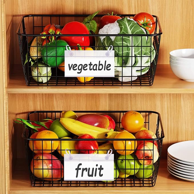 ELEMGULY Basket Label Holders, 20PCS Plastic Basket Label Clips with Easy Button Lock Design, Wire Shelf Label Holder Wire Rack Display Holder Price Sign for Home Market (20pcs Label Paper Included)