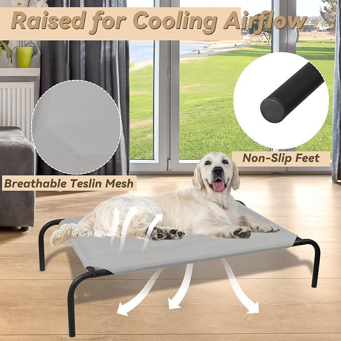 Elevated Dog Bed for Large Dogs, Raised Dog Bed with Breathable Mesh, Non Slip, Easy to Clean, 50.5 Inches, Grey | Raised Dog Bed with Breathable Mesh, Non Slip, Easy to Clean, 50.5 Inches, Grey