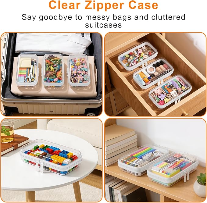 3PCS Clear Hard Shell Zipper Case,7.1*4*2 IN,Travel Makeup Bags,Jewelry Box | Clear Zipper Pouches,Crush-Proof Waterproof Cosmetic Toiletry Bag for Travel,Daily Essentials,Home Storage Small items