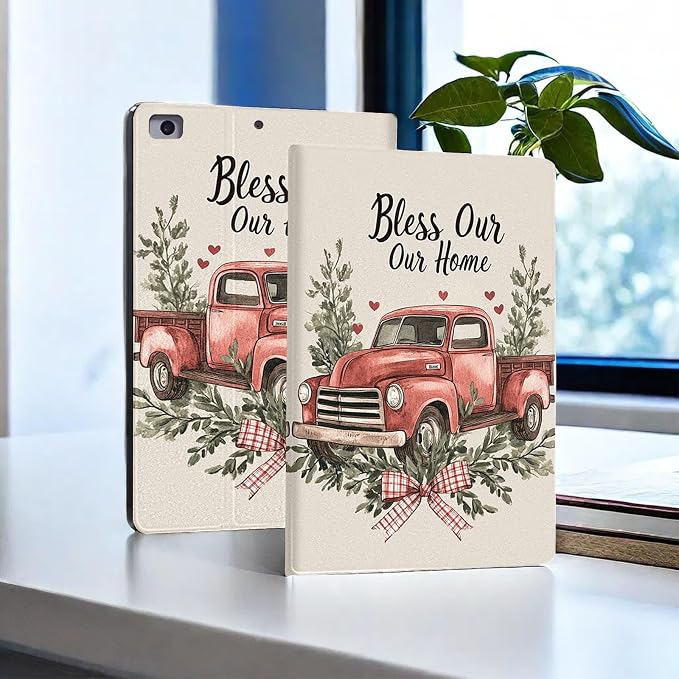 for Microsoft Surface Go 4/3/2/1-10.5" 2021 Tablet Case,Auto Wake/Sleep,Adjustable Stand Protective Cover - Bless Our Home Red Truck