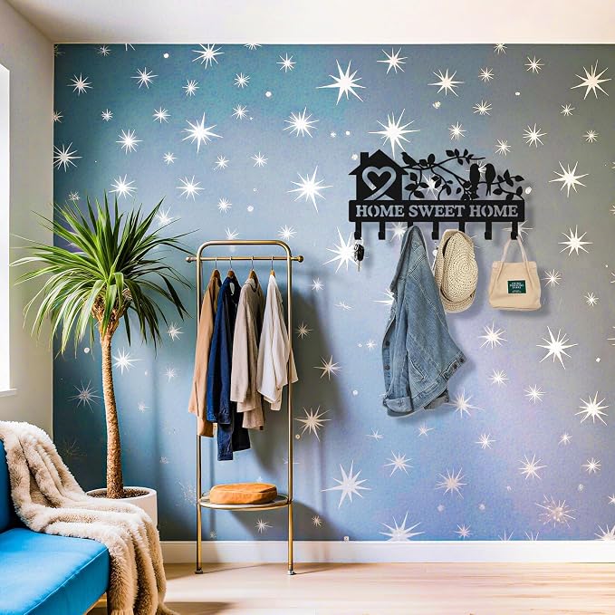 Personalized Keys Holder on Wall, Bird House Metal Key Organizer with Hooks, Home Sweet Home Metal Key Rack for Entryway Decor, Key Holder Wall Mount with Free Dardware, Ideal Housewarming Gift