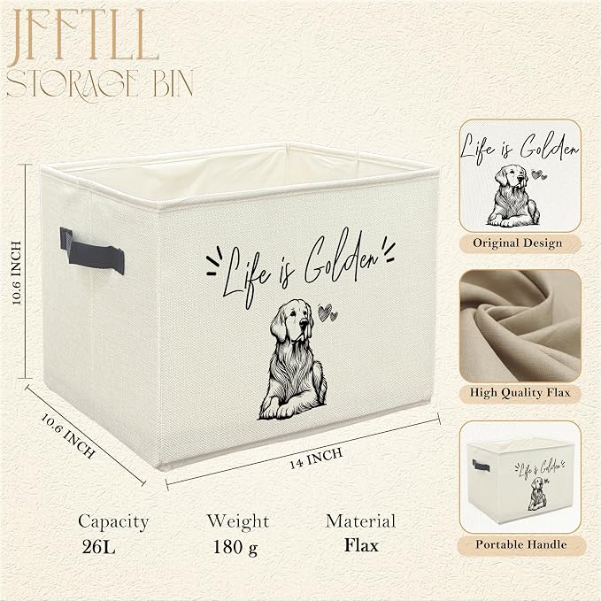 Funny Golden Retriever Dog Toy Basket, Dogs Lover Gifts, Life Is Golden Humorous Collapsible Pet Dog Toy Storage Bin Box Basket Organizer, Pet Supplies for Dogs
