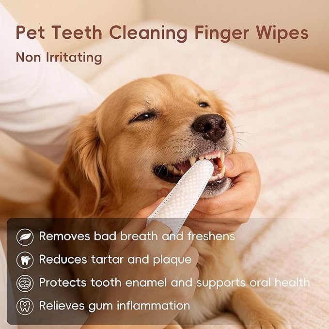 Dog Teeth Cleaning Wipes, 60 Pcs Pet Dental Cleaning Finger Wipes Tooth Brushing Kit for Dogs Cats Plaque Tartar Remove, Dog Healthy Mouth Toothbrush Finger Wipe for Pets Oral Care, Coconut Oil