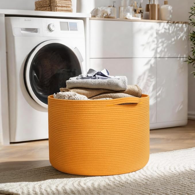 Extra Large 115L Orange Basket, 23.6"x15.7" Woven Cotton Rope Bins for Blankets, XXXL Baby Nursery Laundry Towel Basket, Oversized Kids Dog Toy Storage Box, Orange Living Room Decor Organizer