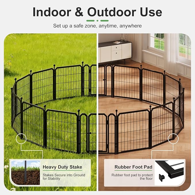 Outdoor Dog Playpen, 24 Inch 16 Panels Pet Fence, Black | 2 Doors for Easy Access, Adjustable and Expandable Design, Pet-Safe Edges and Secure Lock, Rust-Resistant, Yard and Home Use