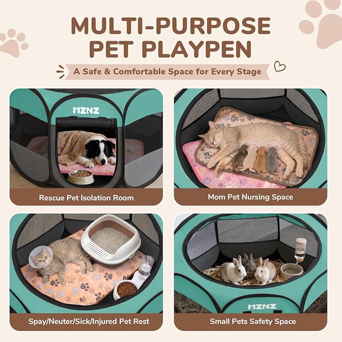 Dog Cat Small Animal Puppy Playpen Crate with 2 Blankets, Large, Blue | Portable Pop Up Pet Cage Enclosure Tent Kennel Indoor Outdoor with Carrying Case, No Assembly, Camping Use