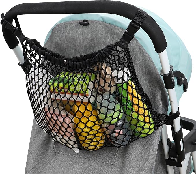 Accmor Universal Stroller Organizer, Polyester Net Mesh Bag Fits for Uppababy, Nuna, Britax, Doona Strollers, Non-Slip Adjustable Stroller Mesh Cargo Net Storage Caddy Accessories