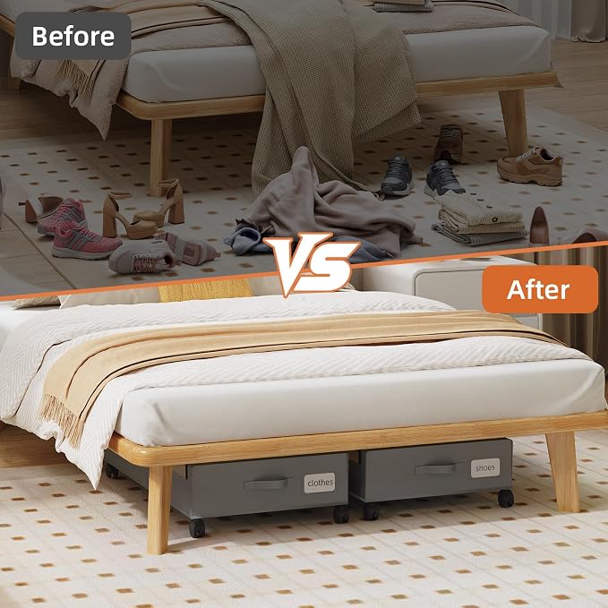 Somdot Under Bed Storage with Wheels, 2 Pack Under Bed Storage Containers | Underbed Shoe Storage Organizer with Clear Lids, Rolling Under The Bed Storage for Clothes, Blankets, Toys, Charcoal Grey