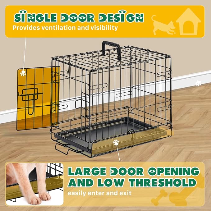 Dog Crate 18 Inch Small Dog Cage Foldable Indoor Outdoor Pet Kennel | Single Door Metal Wire Portable Dog Kennel with Secure Lock, Leak-Proof Pan Tray, Dog Training and Travel