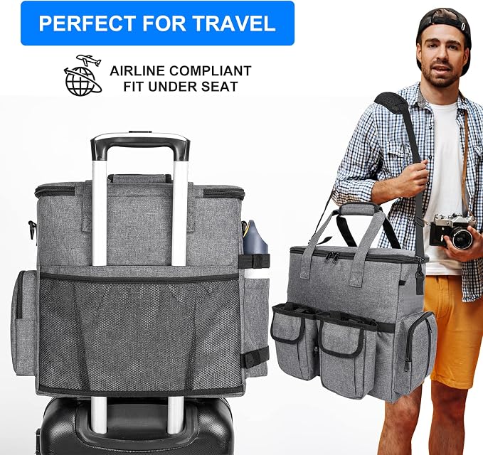 Modoker Dog Travel Bag Backpack, Airline Approved Pet Accessories Organizer for Dog and Cat with Shoulder Strap, 2 Dog Food Storage Containers, 2 Collapsible Dog Bowls,1 Pet Mat, Rose Red | Dog travel accessories set with feeding supplies, bowls, mat, ...