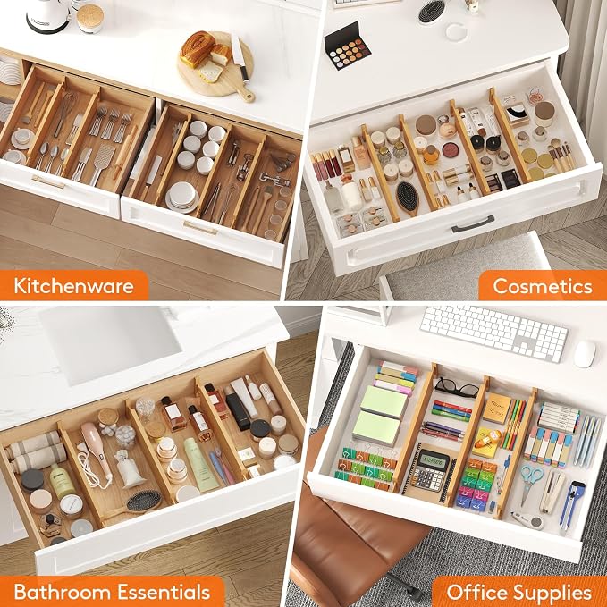 Lifewit 4" High Dresser Drawer Dividers, Adjustable Bamboo Drawer Organizer | 8 Pack 17"-21.5" Expandable Drawer Separator for Clothes, Utensils, Kitchen, Cabinet, Closet, Nursery Organization & Storage