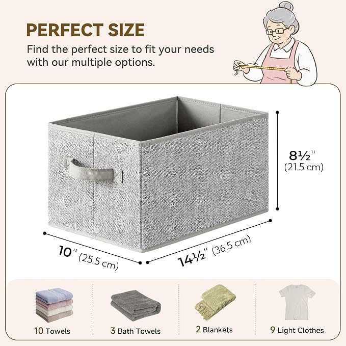 GRANNY SAYS Closet Storage Bins with Handles, Gray, Medium, 3-Pack | Storage Baskets for Organizing, Fabric Bins for Clothes, Closet Organizer Bins, Collapsible Cloth Bins