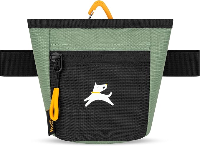 OllyDog Goodie Treat Bag, Dog Treat Pouch, Waist Belt Clip for Hands-Free Training, Magnetic Closure, Dog Training and Behavior Aids, Three Ways to Wear (Olivine)
