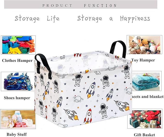Kid Storage Basket Gift Shelf Basket Toy Storage Bin, Nursery Basket Organizer Box for Children Room Deco With Handles(Spaceman)