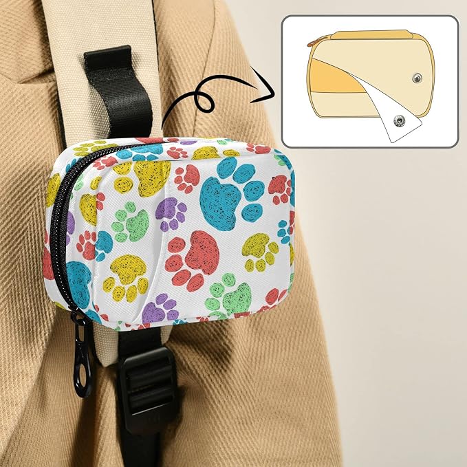 Watercolor Dog Paw Travel Pill Case Portable Weekly Pill Box Bag Container 7 Days Pill Organizer Vitamin Supplement Holder with Zipper for Family Business