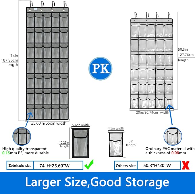 over the door shoe organizer,upgraded,over door shoe organizer,35 Huge clear pockets,over door shoe organizer,Store size 13 shoes,hooks Suitable for various doors,Grey