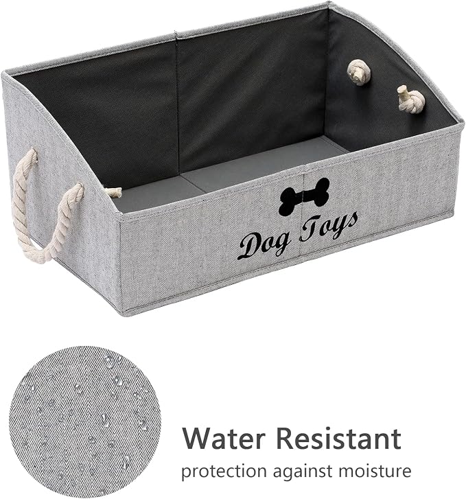 Large Dog Toys Storage Bins-Foldable Fabric Trapezoid Organizer Boxes with Weave Rope Handle,Collapsible Basket for Shelves,Dog Apparel(Striped Gray-Dog)