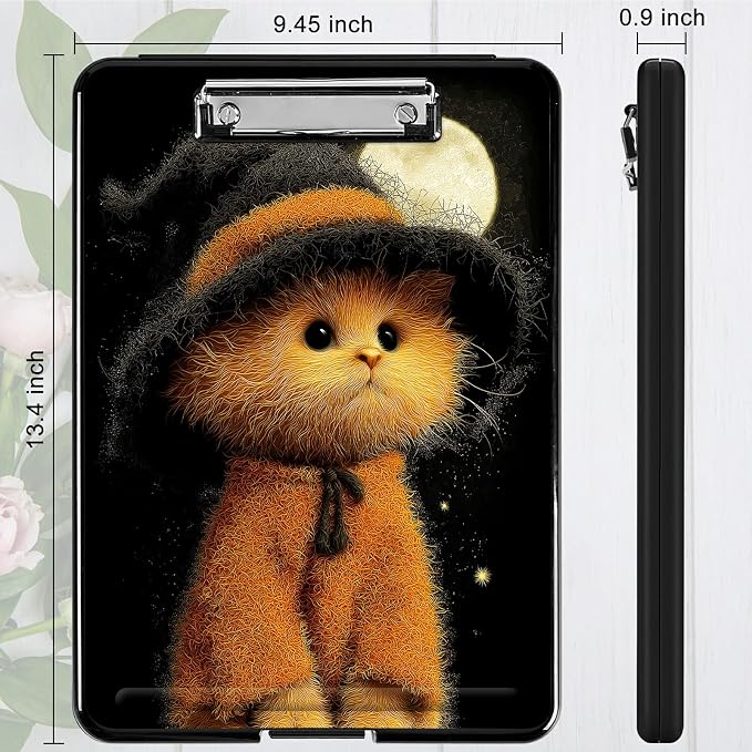 Heavy Duty Storage Clipboard, Slim Nursing Clipboard with Internal Pen Case, Portable File Organizer Case for A4 Letter Size Paper Office Medical Professionals, Black Hat Kitten