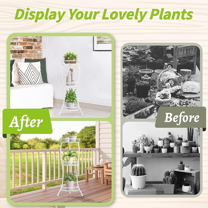KMOTASUO Metal Plant Stand Tall for Indoor Outdoor Corner, 3 Tier Modern White