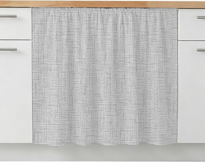 Cabinet Curtains 11x13inch Sink Skirt, Modern Minimalist Gray Desk Skirt for Kitchen Bathroom Shelves, Country Linen Style Privacy Cabinet Curtain Self Stick Adhesive Under Sink Skirts