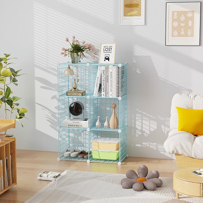 C&AHOME Wire Cube Storage, 6 - Cube Organizer Metal C Grids Units, Blue | Modular Shelves Units, Closet Organizer, Storage Bins Shelving, Ideal for Home, Office, Living Room