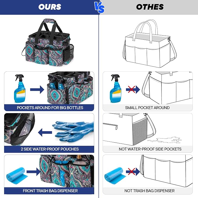LoDrid Large Professional Cleaning Caddy with Detachable Divider, Totem | Cleaning Supply Organizer with Handle and Shoulder Strap for Housekeepers & Cleaners
