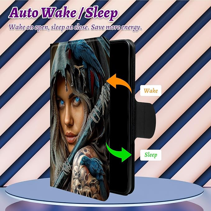 Rotating Handle Case for Samsung Tab S10 Ultra 2024/Galaxy S9 Ultra 2023 14.6", 360 Degree Swivel Kickstand with Magnetic Closure Shockproof Leather Protective Cover for Men, Blue Eyed Girl