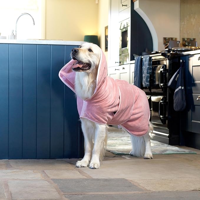 Lucky Pooch® Dog Robe - Luxurious Dog Bathrobe - Ultra Absorbent Dries Your Dogs in Minutes! Double-Layer, Super Soft Towel and Bath Robe All in One (S, Dusty Pink)