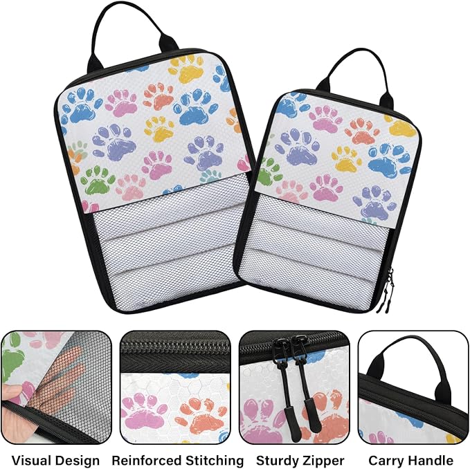 Colorful Dog Paw Compression Packing Cubes Paw Print 6 Set Travel Packing Cubes for Suitcases Lightweight Expandable Organizers
