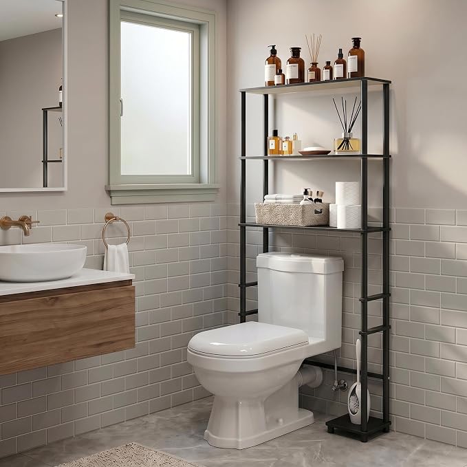 3-Shelf Over The Toilet Organizer, Toolless Assembly Space Saver Bathroom Shelf, Freestanding Over The Toilet Storage, for Bathroom Organizers and Storage, Espresso