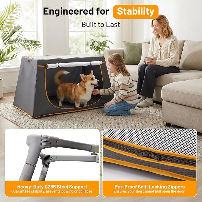 43 Inch Collapsible Travel Dog Crate, Dark Grey Portable Kennel | Collapsible Compact Storage, Breathable Mesh Windows, Built-in Storage Pocket, Indoor & Outdoor Use for Medium-Large Dogs