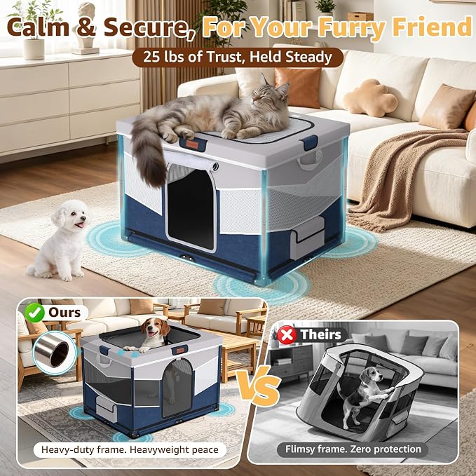LOOBANI Small Dog Playpen, 32"x24"x22", Foldable & Portable, Blue | Puppy Cat Playpen Indoor, with Sturdy Steel Frame, Travel Dog Crate with Carry Bag, Removable Washable 690D Fabric Cover