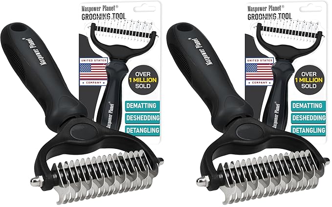 Maxpower Planet Hair Brush - Double Sided Shedding, Dematting Undercoat Rake for Dogs and Cats, Extra Wide Dog Grooming Brush, Reduce Shedding by 95%, Black (Pack of 2)