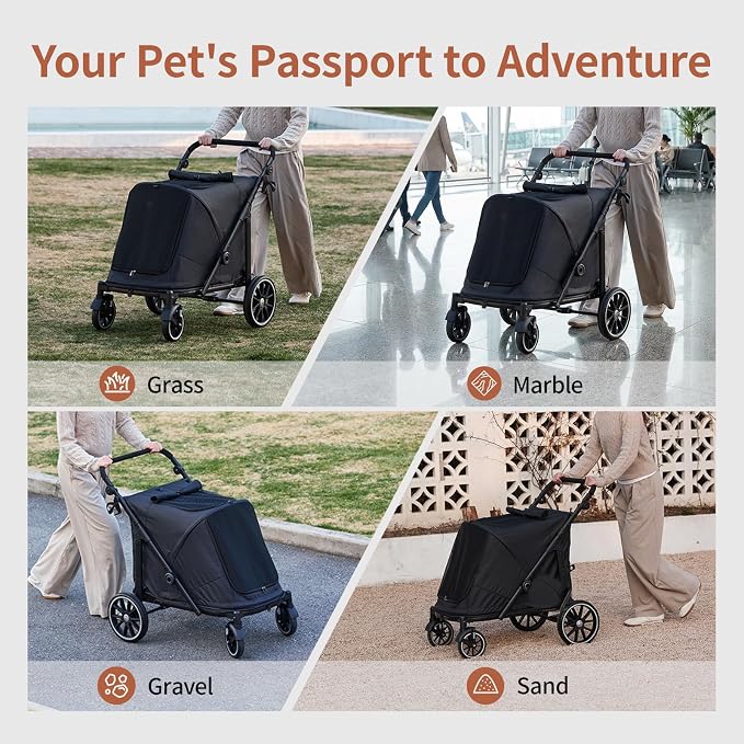 Dog Stroller for Large Dogs, 100 Lbs Capacity Heavy Duty Extra Large Pet Stroller for Medium Dogs, All Terrain Dog Wagon Cart with 12" PU Wheels, Shock Absorption, Adjustable Handle, Black