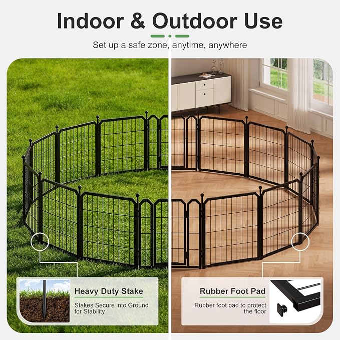 Indoor Dog Playpen, 24 Inch Metal Puppy Playpen, 8 Panels | Carrying Straps, Portable Pet Fence for Yard, Camping, Travel, Sturdy and Safe, Adjustable, Rust-Resistant, Impact-Resistant