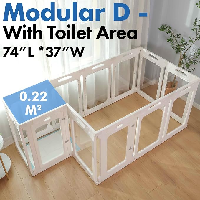 Clear Acrylic Indoor Dog Playpen, 30" H, 12 Panels, White | Open View, Modern Home Fit, No Climbing Bars, Tool-Free Setup, For Puppies & Small Dogs