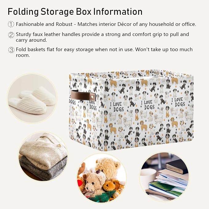 Wamika Bernese Mountain Dog Storage Basket Fabric Pet Toy Baskets Cute Dogs Puppy Paws Open Home Storage Bins Boxes Foldable Organizer Bag for Pet Toy Bathroom Shelf Closet Baskets 16×12×8 Inches