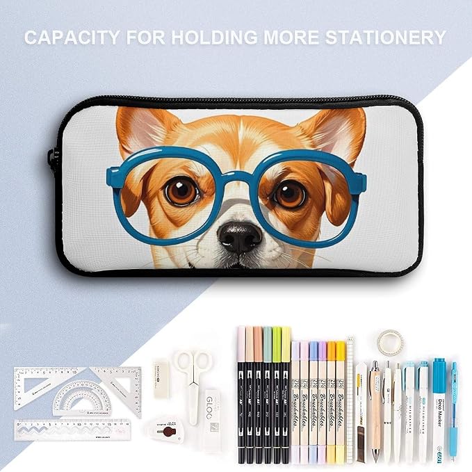 Pet Dog Soft Bow Tie, Oversized Glasses Large Pencil Case for Office, Portable Pen Box