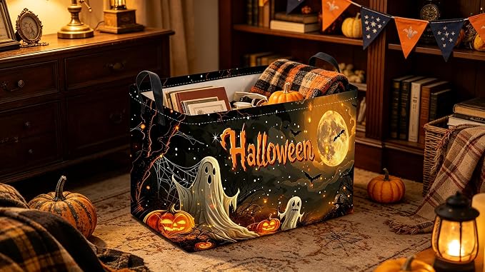 Sanjiaofeng Rectangular Halloween Ghost Storage Basket,Trick or Treat Halloween Basket for Kids,Halloweens‌ Party Candy Gift Baskets(Mysterious Ghost)