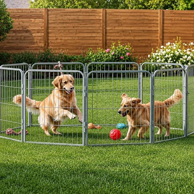 Dog Play Pen for Outdoor Use - 24'', 40 Panels for Small and Puppy Size Dogs - Portable Playpen Pet Fence for RV, Camping, and Yard - Heavy Duty Kennel w/Grey Rust Resistant Coating