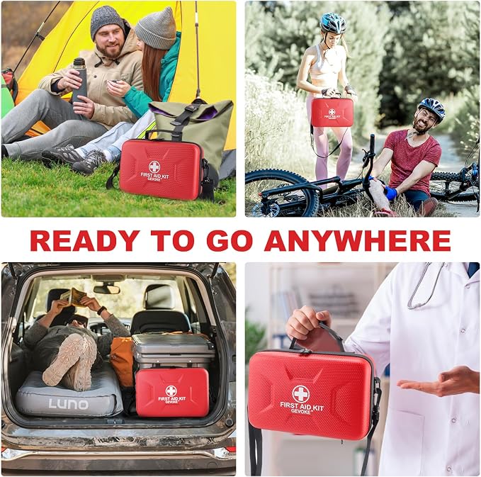 Gevoke 410 Piece Waterproof Hard Shell First Aid Kit, Red | For Home, Car, Travel, Camping, Truck, Hiking, Sports, Office, Vehicle & Outdoor, Emergency Medical Kits