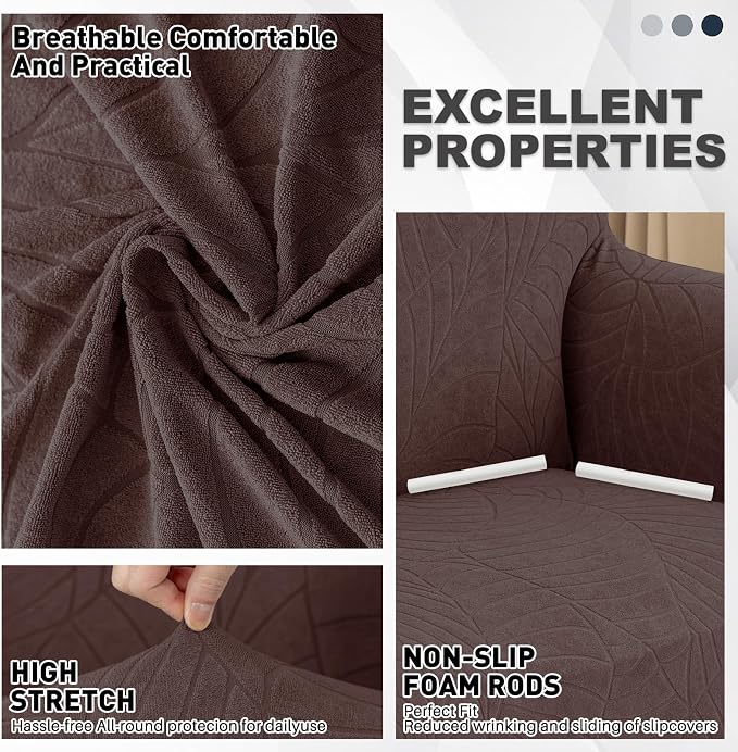 YEMYHOM Couch Cover Latest Jacquard Design High Stretch Sofa Covers for 2 Cushion Couch, Pet Dog Cat Proof Loveseat Slipcover Non Slip Elastic Furniture Protector (Medium, Begonia Leaf Coffee)