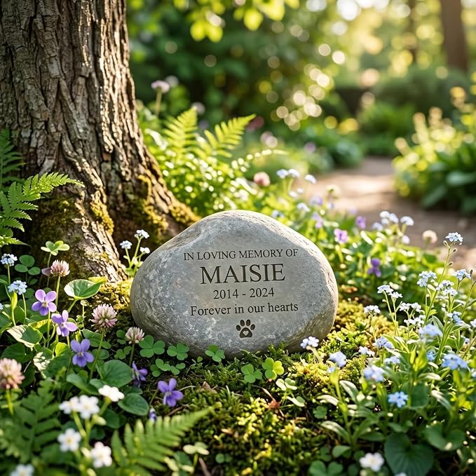 Personalized Pet Memorial Stones - Custom Deep Engraved Dog & Cat Headstone Grave Marker | Natural Stone Pet Marker with Name, Date & Quotes