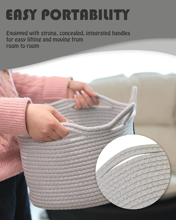 Sea Team Dog Toy Storage Basket with Handles and Ears, Gray Woof | Large Cotton Rope Storage Bin, Shelf Basket, Organizer for Pet Chew Toys, Foods, 16.5 x 11 x 7 Inches, 4.4 Gallons