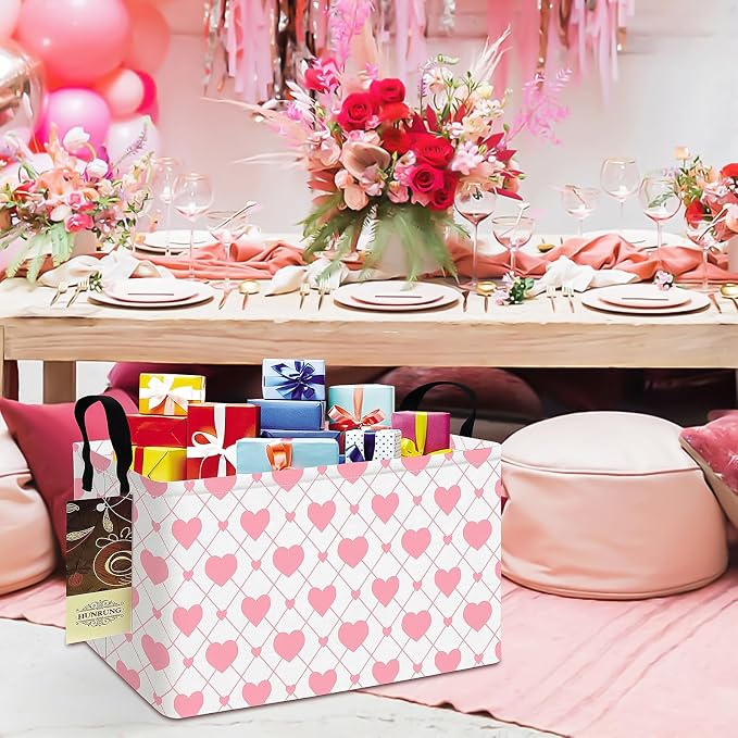 Rectangle Canvas Foldable Storage Basket for Nursery, Heart