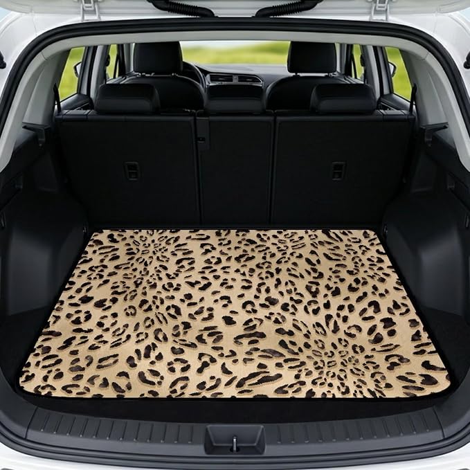 Leopard Print 29" x 39" All Weather Truck Protection Cargo Liner, Non Slip Universal Car Trunk Mat for SUV Cars, Durable Washable Pet Friendly Rear Trunk Liners