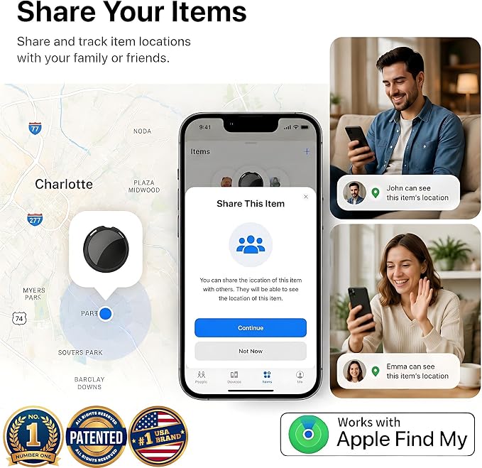 2 Pack Tracker Tags Item Finders for Apple Find My [MFi Certified] iOS Only | Waterproof Bluetooth Key Locator Replaceable Battery Worldwide Tracking Devices for Keys Wallets Bags Luggage Pets Dogs Cats